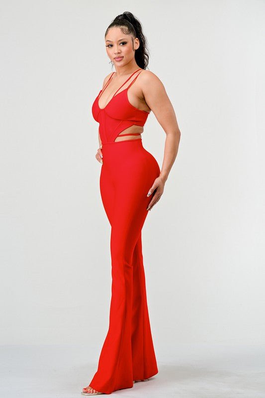 DOUBLE SPAGHETTI STRAP BODYCON JUMPSUIT - Too Dimes Boutique