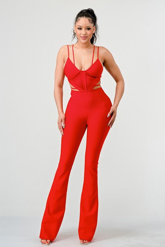 DOUBLE SPAGHETTI STRAP BODYCON JUMPSUIT - Too Dimes Boutique