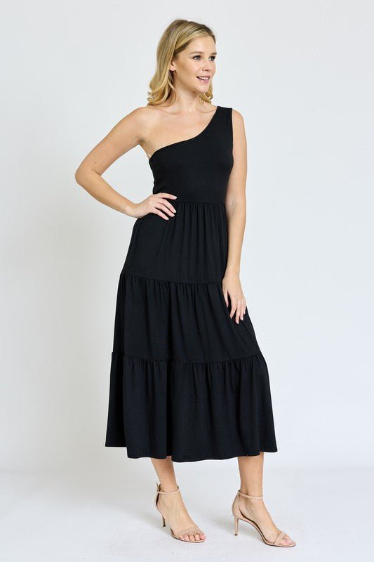 One Shoulder Ruffle Midi Dress - Too Dimes Boutique