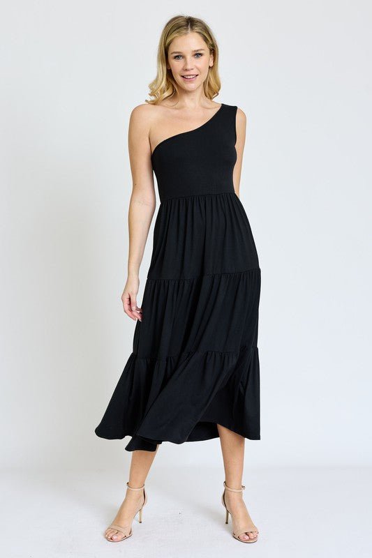 One Shoulder Ruffle Midi Dress - Too Dimes Boutique