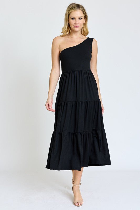 One Shoulder Ruffle Midi Dress - Too Dimes Boutique
