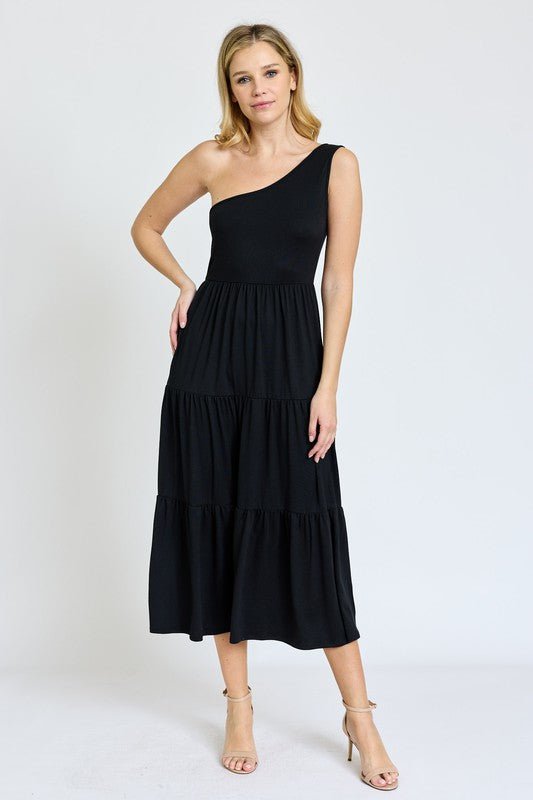 One Shoulder Ruffle Midi Dress - Too Dimes Boutique