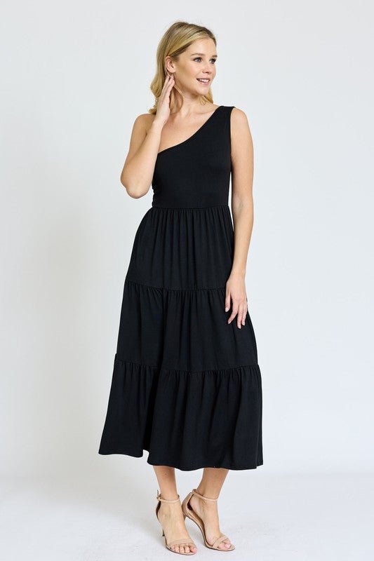 One Shoulder Ruffle Midi Dress - Too Dimes Boutique