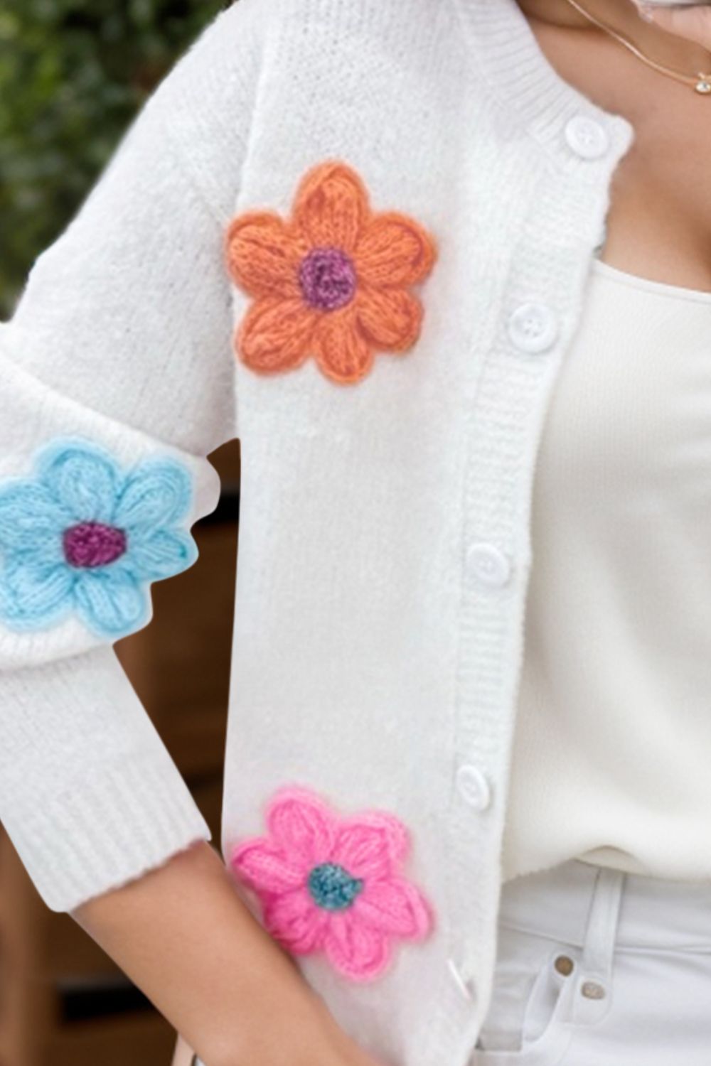 Flower Dropped Shoulder Long Sleeve Cardigan - Too Dimes Boutique