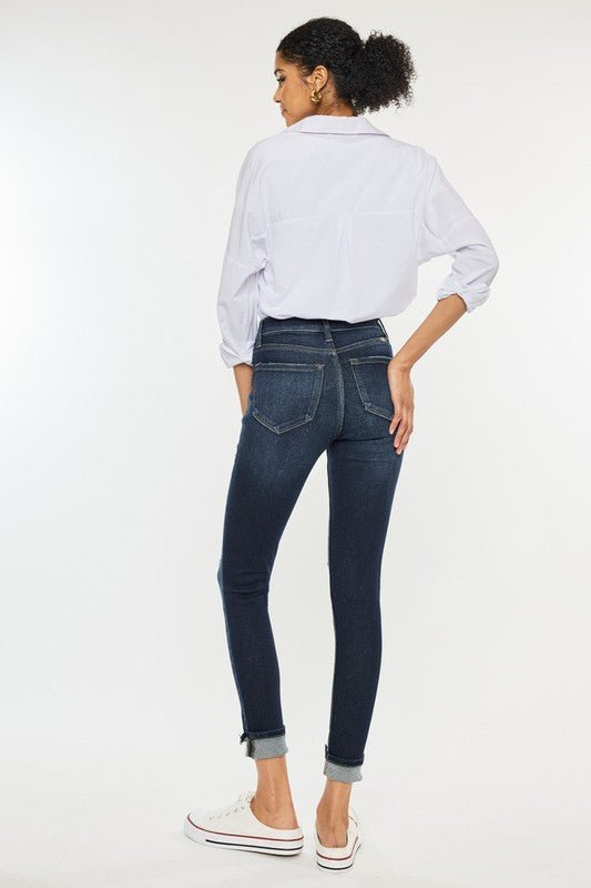 High Rise Button Down Cuffed Ankle Skinny Jeans - Too Dimes Boutique