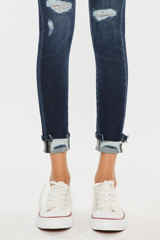 High Rise Button Down Cuffed Ankle Skinny Jeans - Too Dimes Boutique