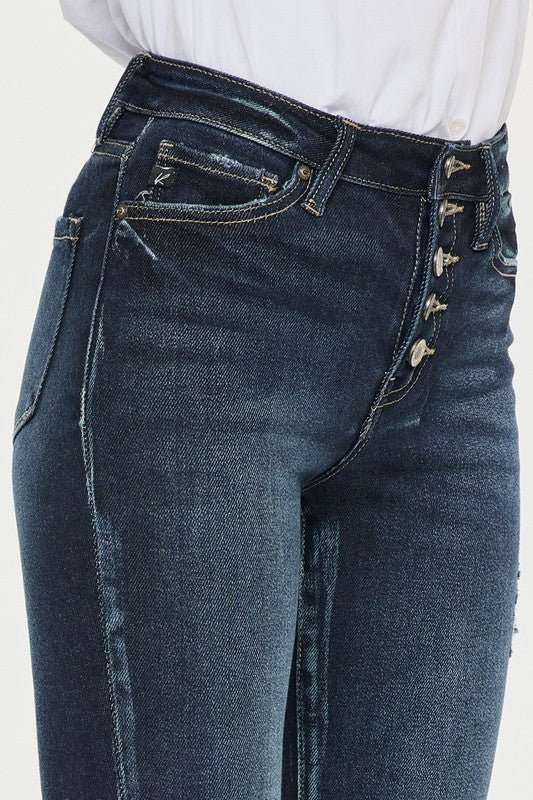 High Rise Button Down Cuffed Ankle Skinny Jeans - Too Dimes Boutique