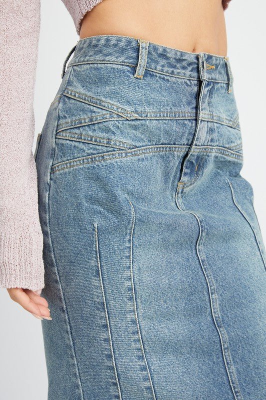FLUTED DENIM MAXI SKIRT - Too Dimes Boutique