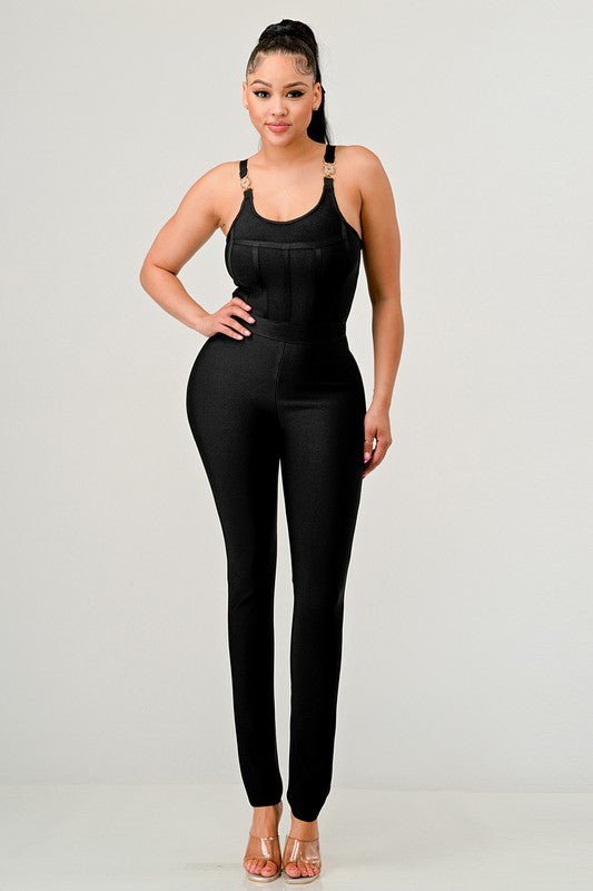 BODYCON BANDAGE JUMPSUIT - Too Dimes Boutique
