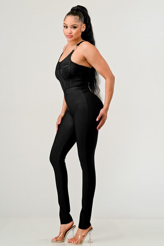 BODYCON BANDAGE JUMPSUIT - Too Dimes Boutique