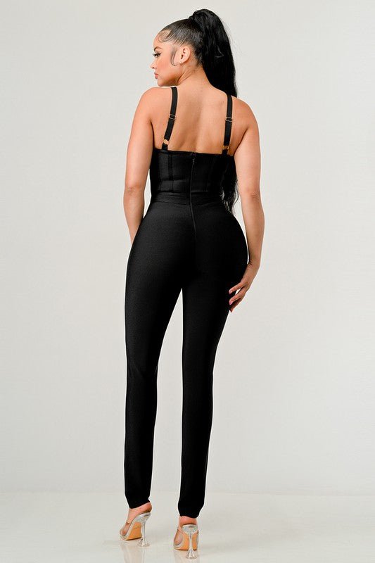 BODYCON BANDAGE JUMPSUIT - Too Dimes Boutique