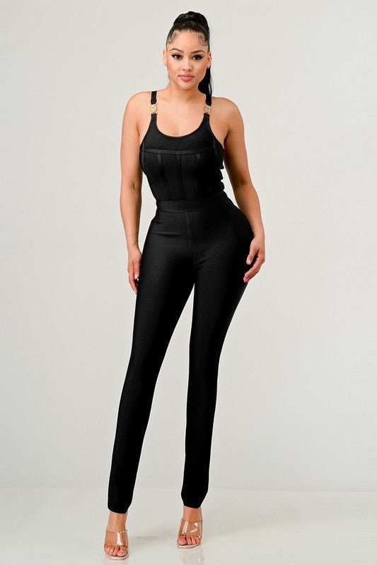 BODYCON BANDAGE JUMPSUIT - Too Dimes Boutique