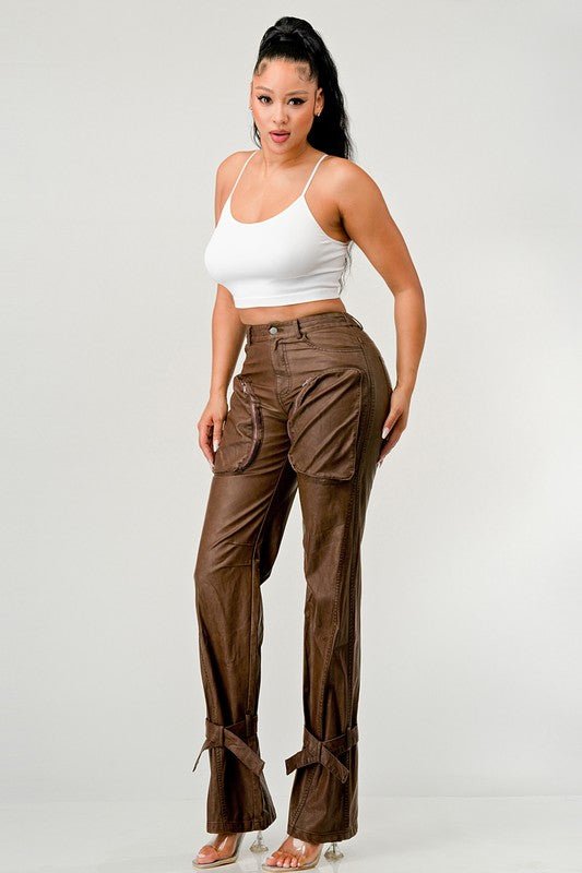 Athina PU Brown Cargo Pants - Too Dimes Boutique