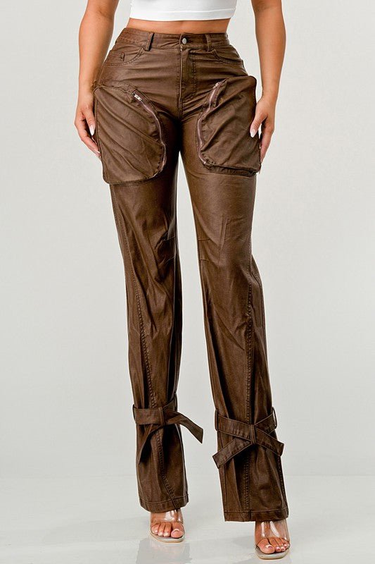 Athina PU Brown Cargo Pants - Too Dimes Boutique