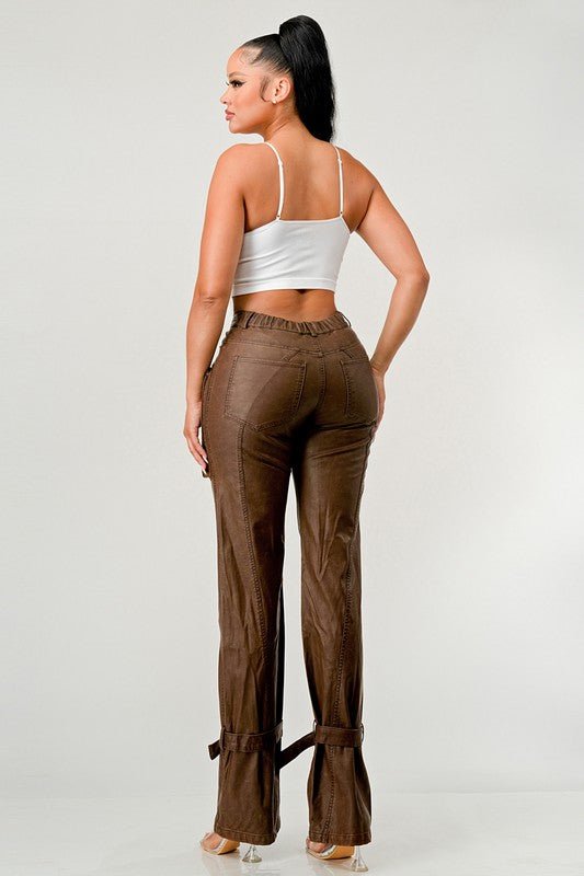Athina PU Brown Cargo Pants - Too Dimes Boutique