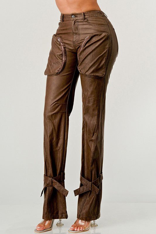 Athina PU Brown Cargo Pants - Too Dimes Boutique
