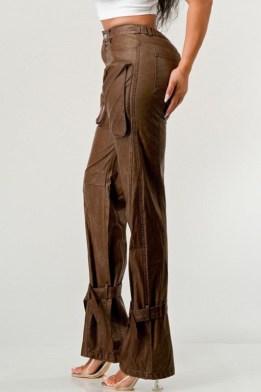 Athina PU Brown Cargo Pants - Too Dimes Boutique