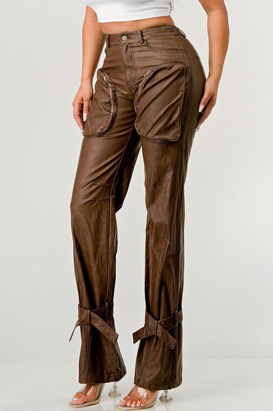 Athina PU Brown Cargo Pants - Too Dimes Boutique