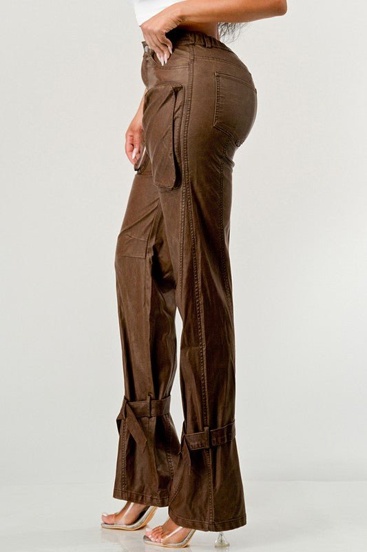 Athina PU Brown Cargo Pants - Too Dimes Boutique