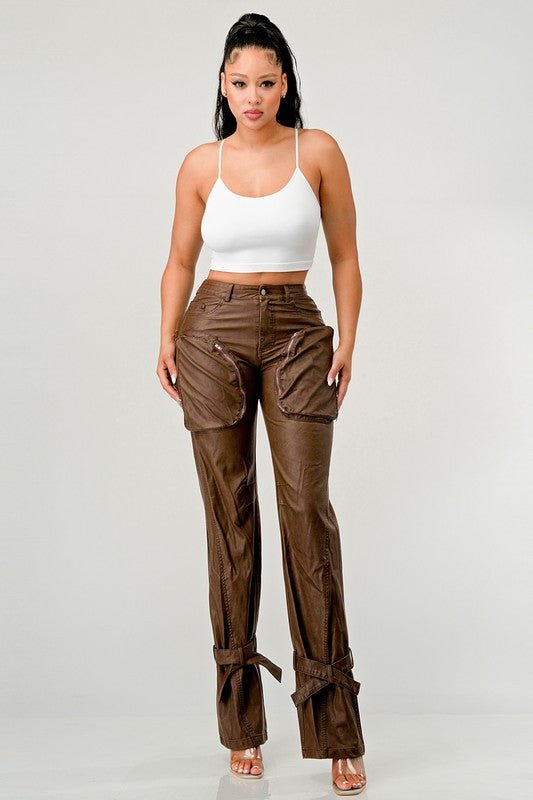 Athina PU Brown Cargo Pants - Too Dimes Boutique