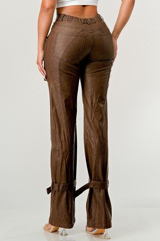 Athina PU Brown Cargo Pants - Too Dimes Boutique