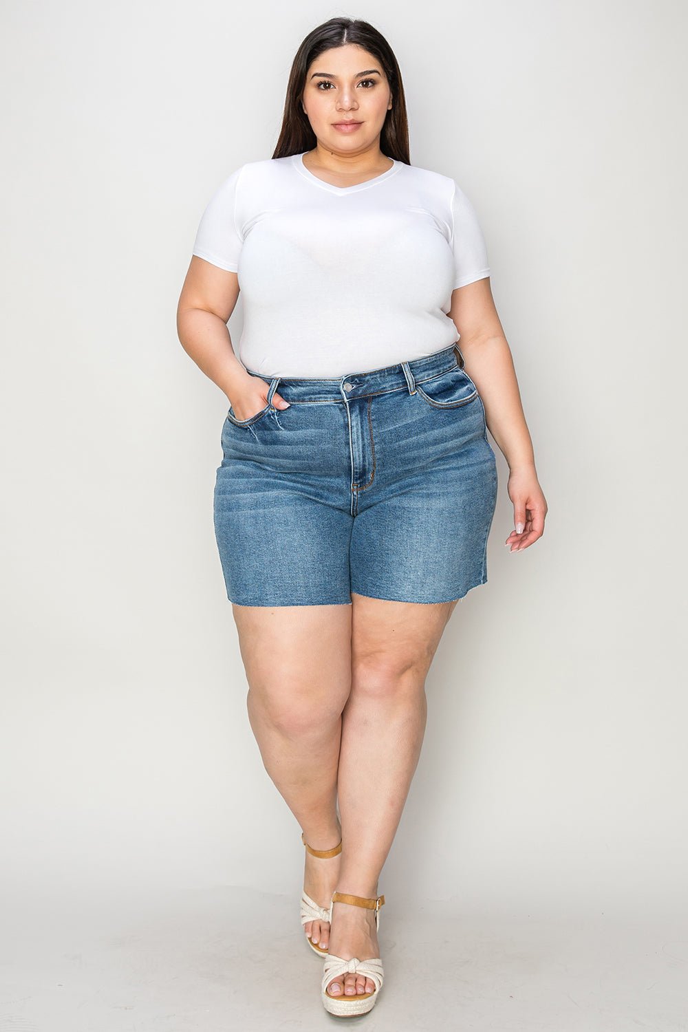 Judy Blue Full Size High Waist Slim Denim Shorts - Too Dimes Boutique