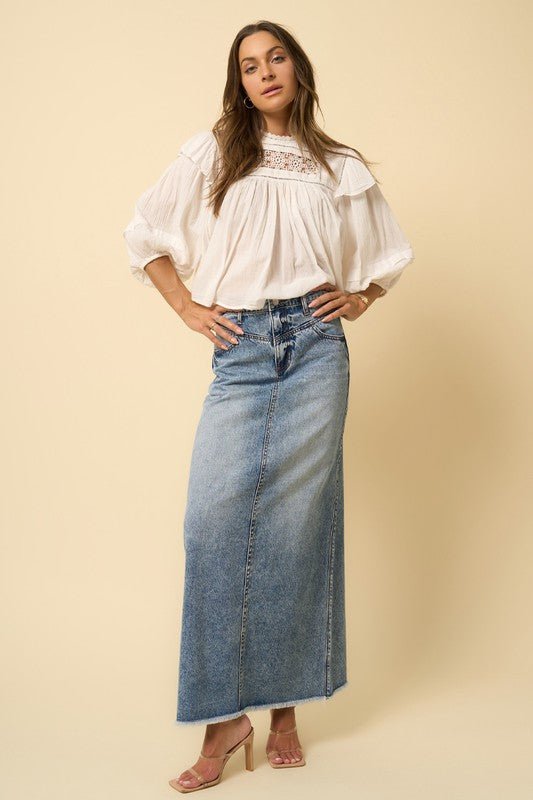HIGH RISE FLARED MAXI SKIRT - Too Dimes Boutique