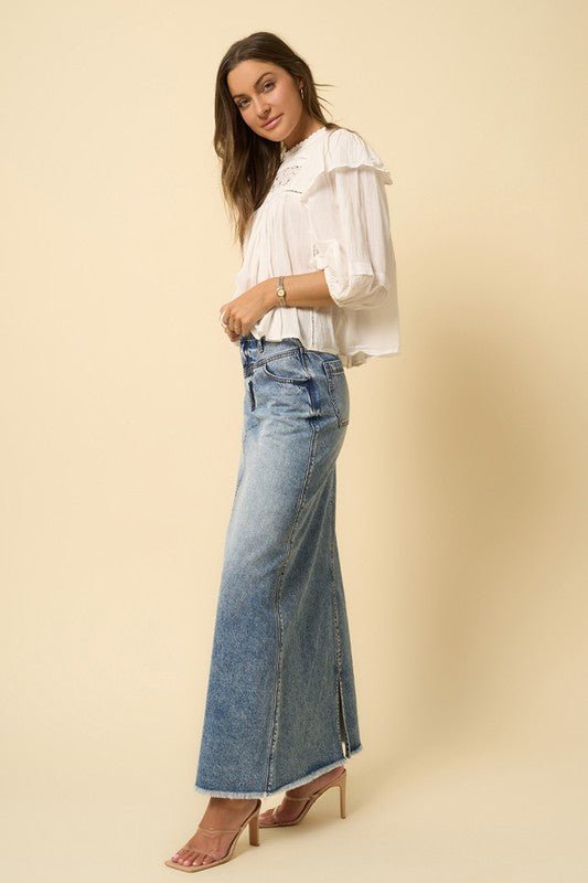 HIGH RISE FLARED MAXI SKIRT - Too Dimes Boutique