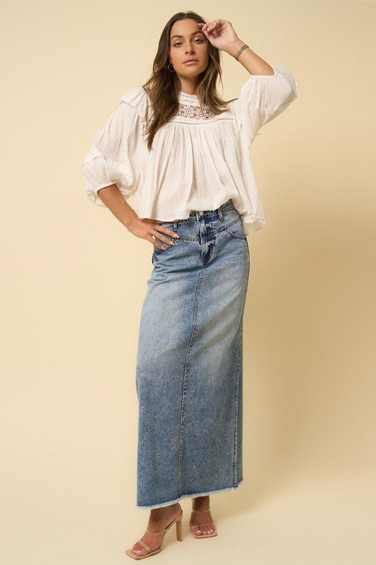 HIGH RISE FLARED MAXI SKIRT - Too Dimes Boutique