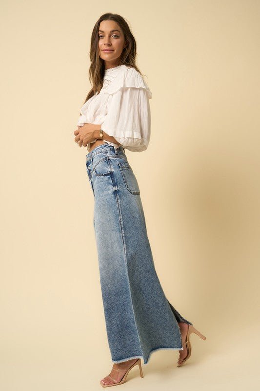 HIGH RISE FLARED MAXI SKIRT - Too Dimes Boutique