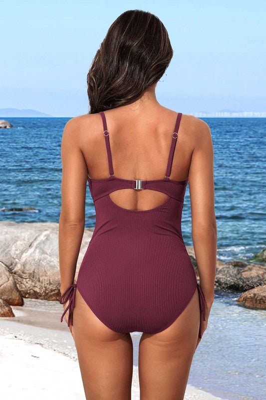 Ribbed Tie Side High Cut Twist Front Bathing Suit - Too Dimes Boutique
