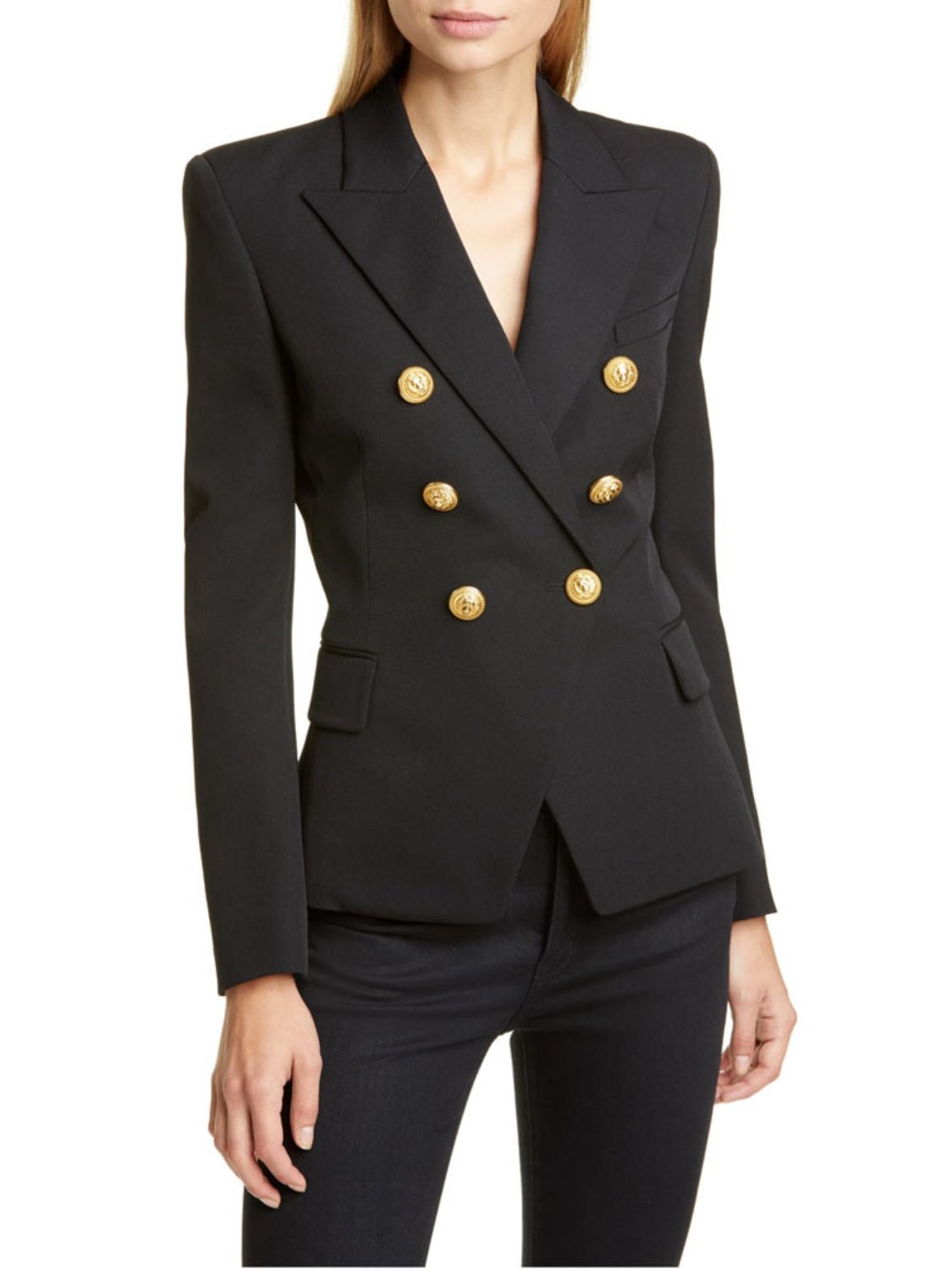 Lapel Collar Long Sleeve Blazer - Too Dimes Boutique