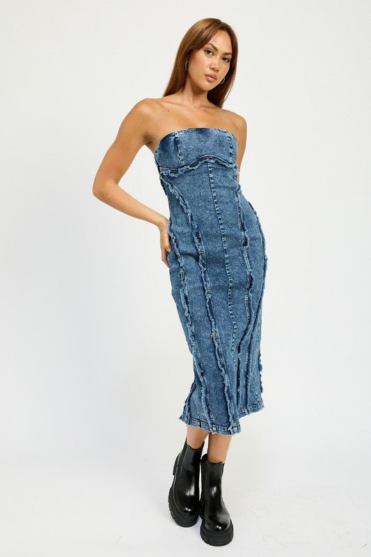 TUBE FRAYED SEAM MIDI DRESS - Too Dimes Boutique