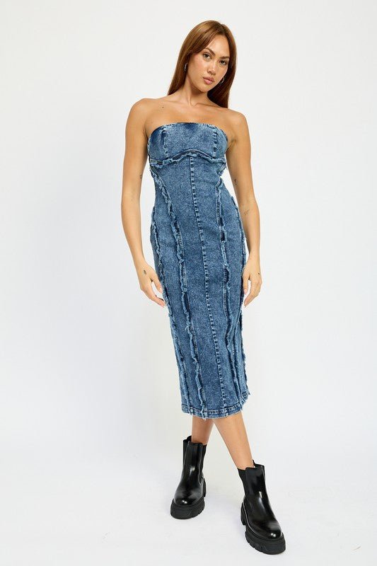 TUBE FRAYED SEAM MIDI DRESS - Too Dimes Boutique