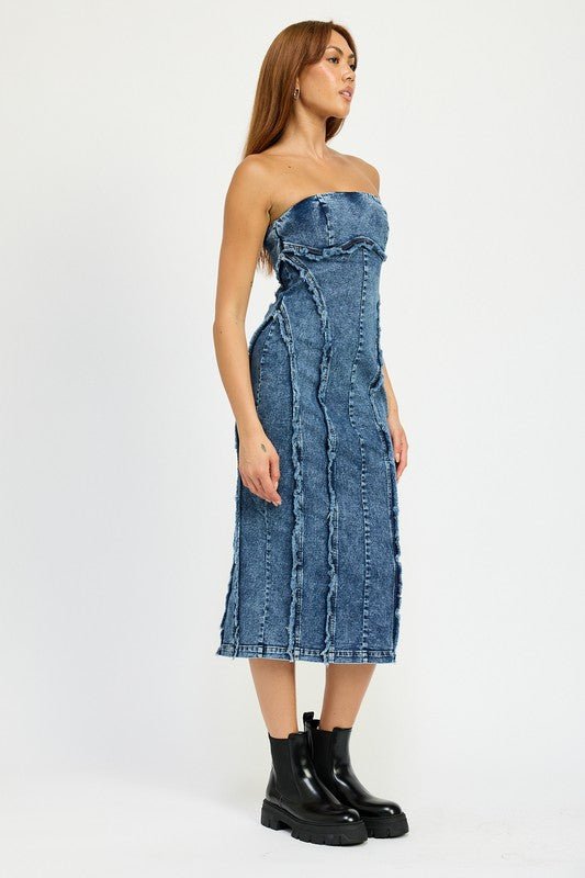 TUBE FRAYED SEAM MIDI DRESS - Too Dimes Boutique