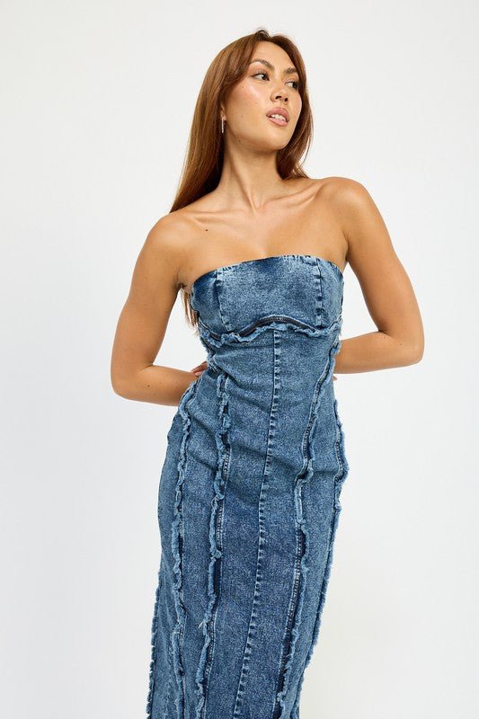 TUBE FRAYED SEAM MIDI DRESS - Too Dimes Boutique