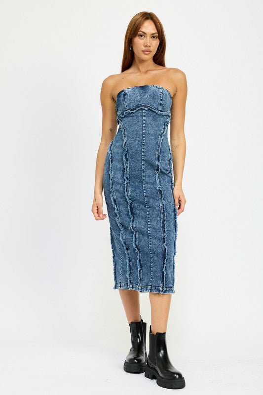 TUBE FRAYED SEAM MIDI DRESS - Too Dimes Boutique