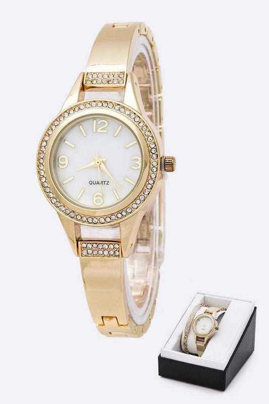 Crystal Bezel Bracelet Watch Set - Too Dimes Boutique