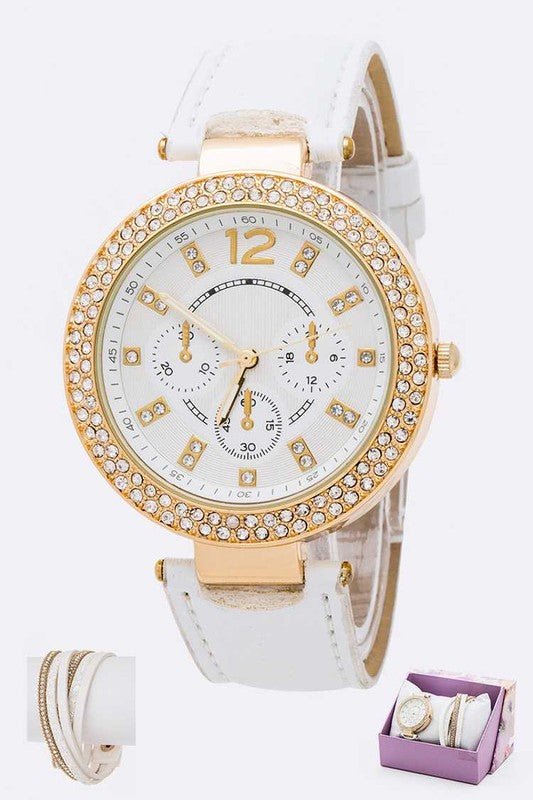 Crystal Bezel Fashion Watch Bracelet Set - Too Dimes Boutique