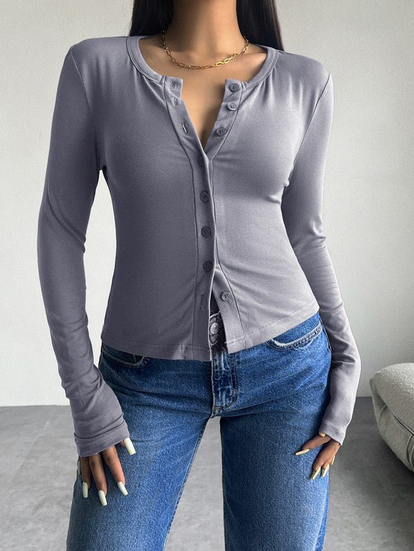 Womens Tunic Shirts Scoop Neck Button Down Blouses - Too Dimes Boutique
