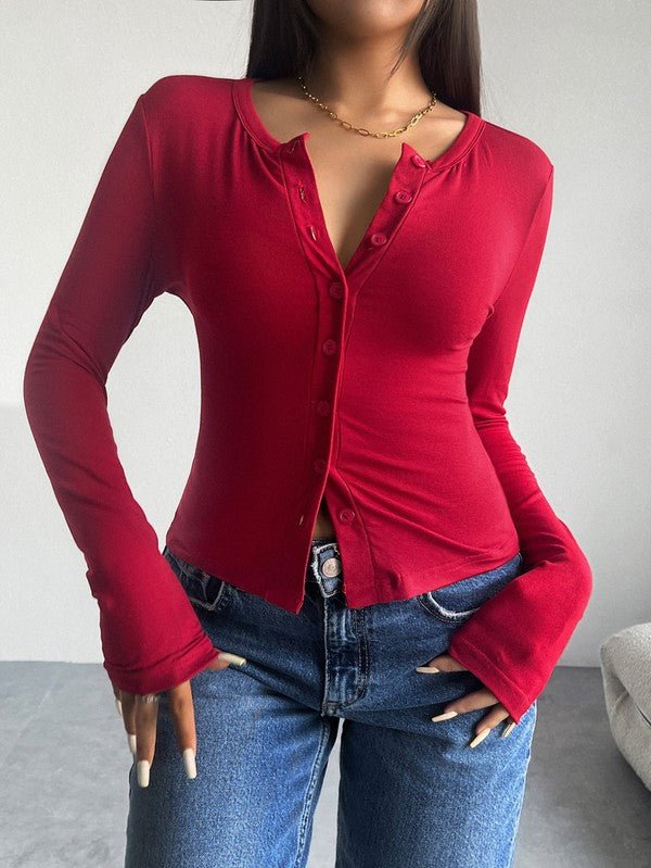Womens Tunic Shirts Scoop Neck Button Down Blouses - Too Dimes Boutique