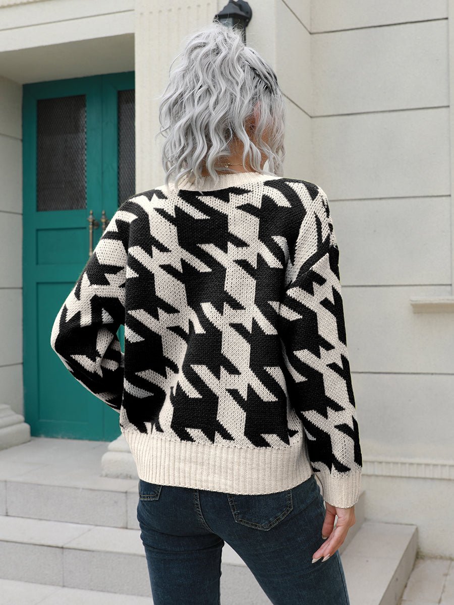 Houndstooth Button Down Cardigan - Too Dimes Boutique