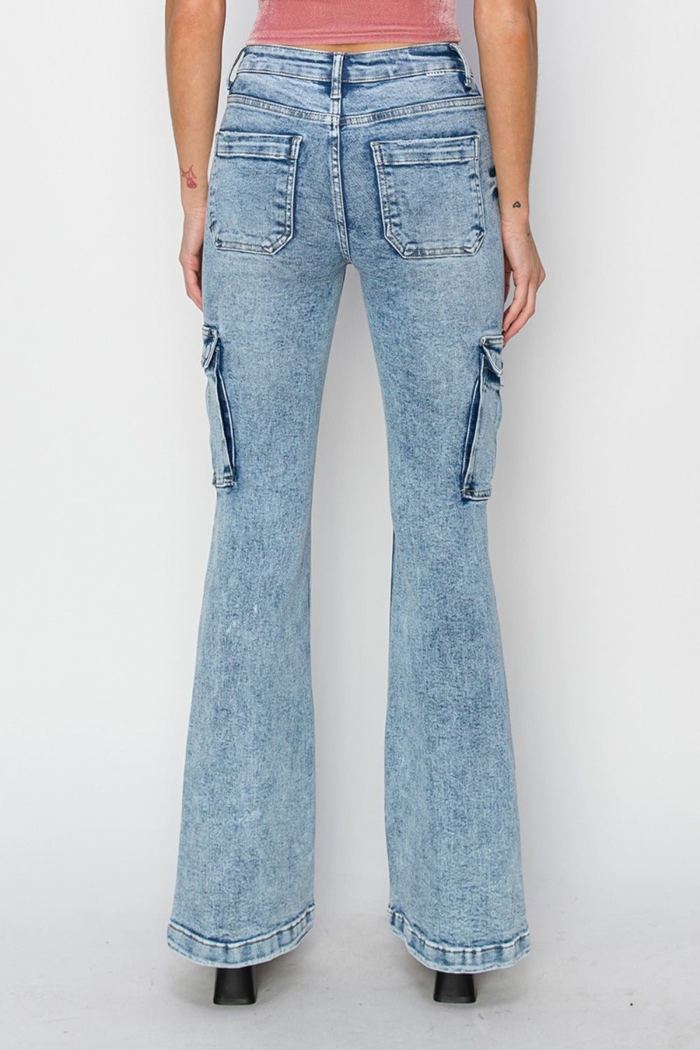 RISEN Full Size High Rise Cargo Flare Jeans - Too Dimes Boutique