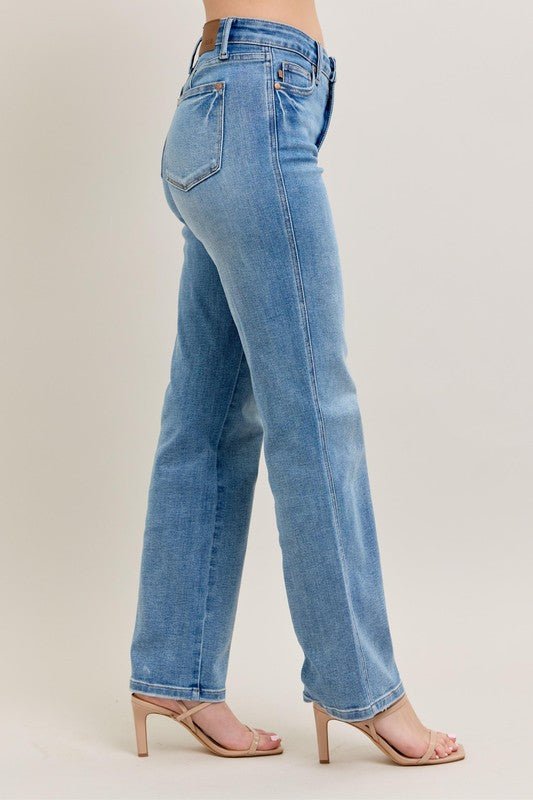 Judy Blue Full Size Tummy Control Vintage Wash Straight Jeans Plus Size - Too Dimes Boutique