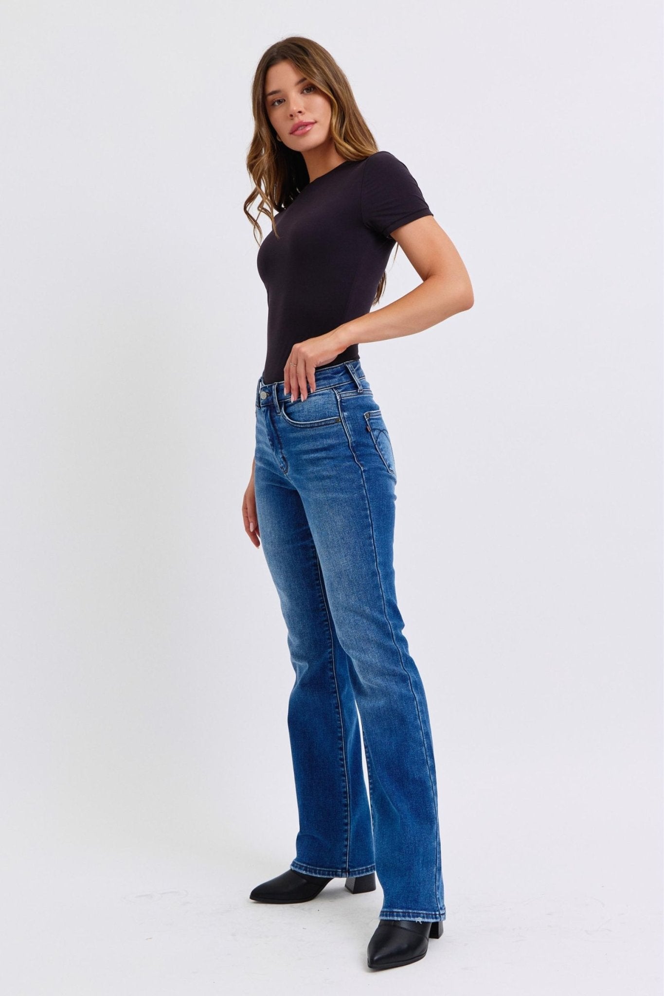 Judy Blue Full Size Run Mid - Rise Bootcut Jeans with Thermal Lining - Too Dimes Boutique