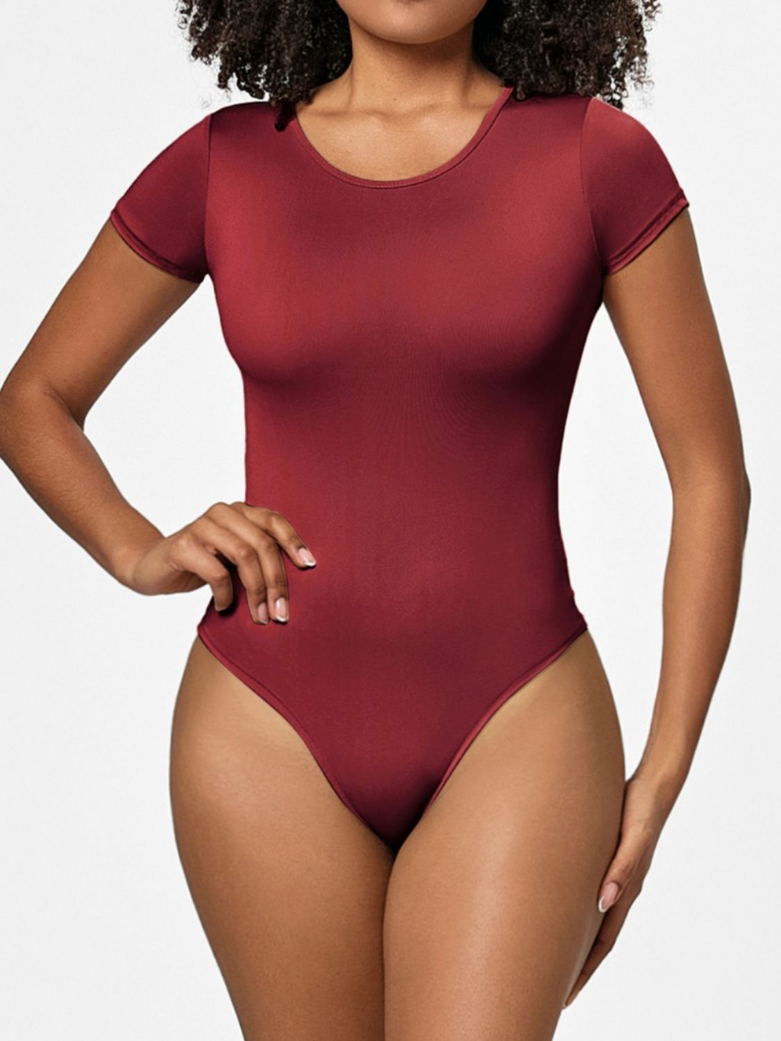 Full Size Round Neck Short Sleeve Bodysuit - Too Dimes Boutique