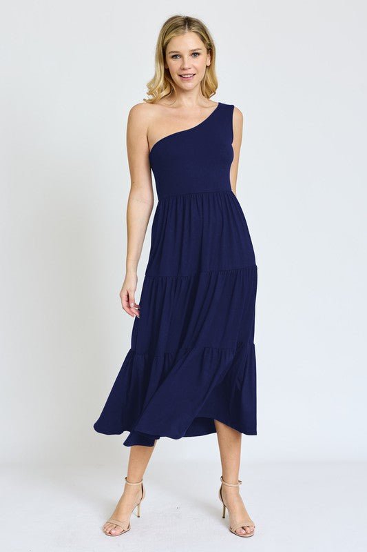 One Shoulder Ruffle Midi Dress - Too Dimes Boutique