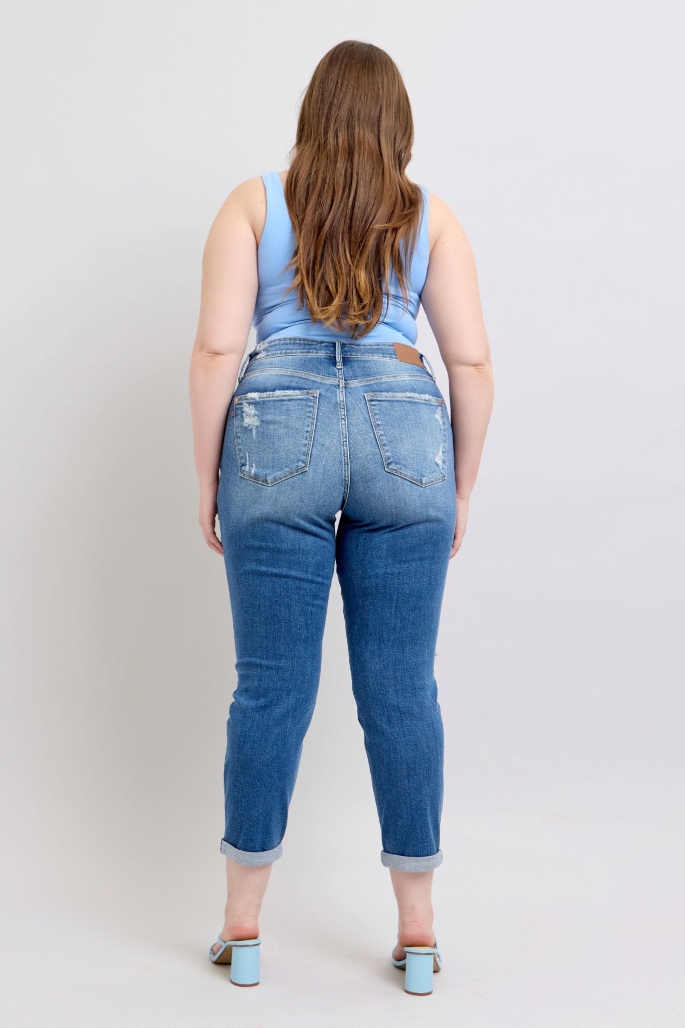 Judy Blue Full Size Button Fly Distressed Jeans with Pockets Plus Size - Too Dimes Boutique