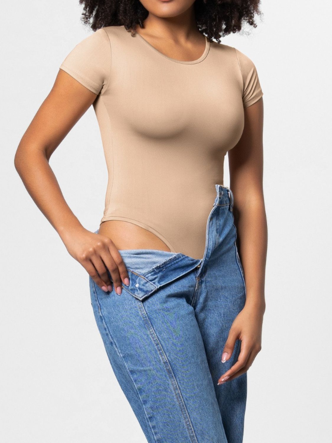 Full Size Round Neck Short Sleeve Bodysuit - Too Dimes Boutique