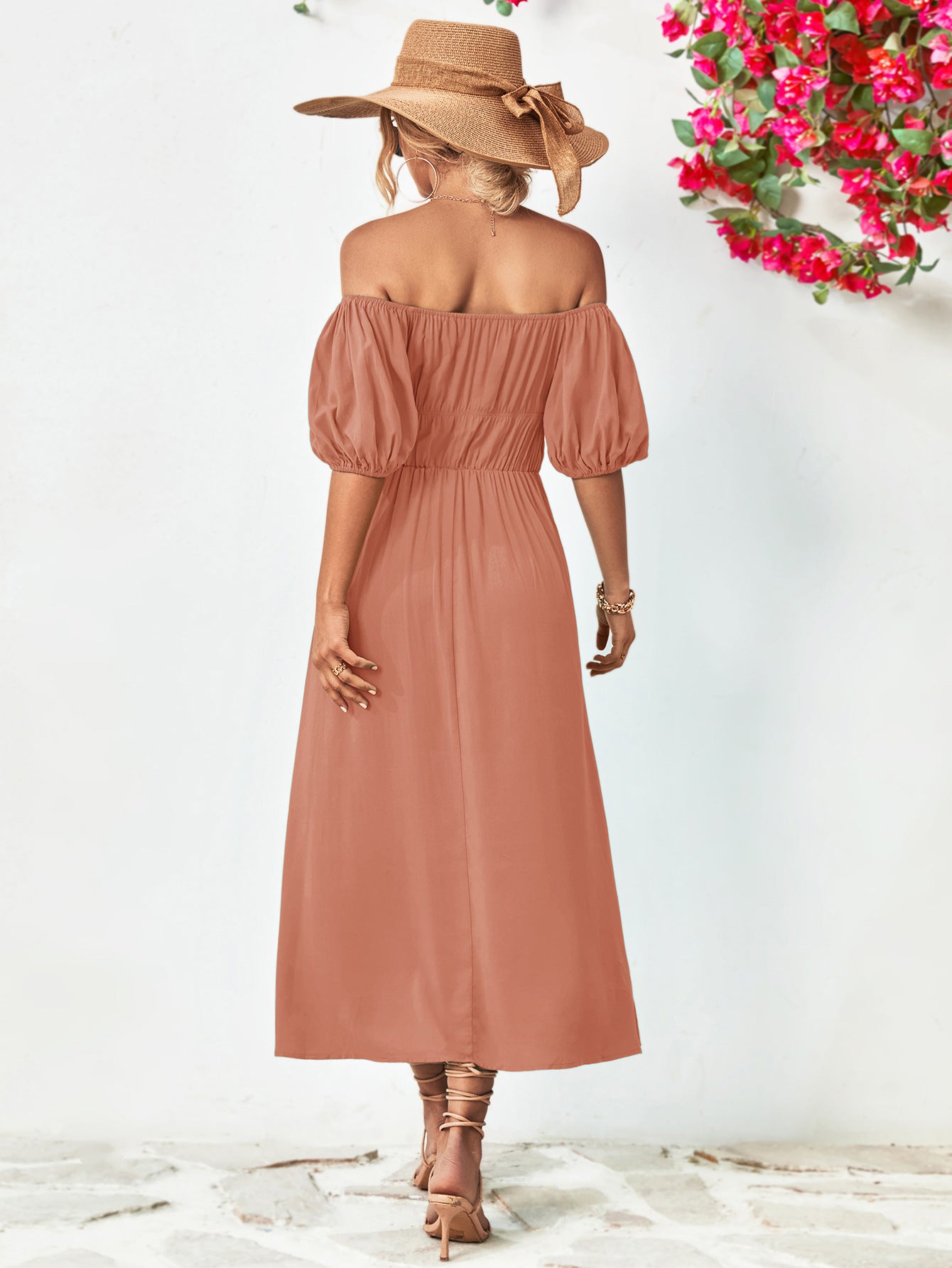 Off - Shoulder Balloon Sleeve Midi Dress - Too Dimes Boutique